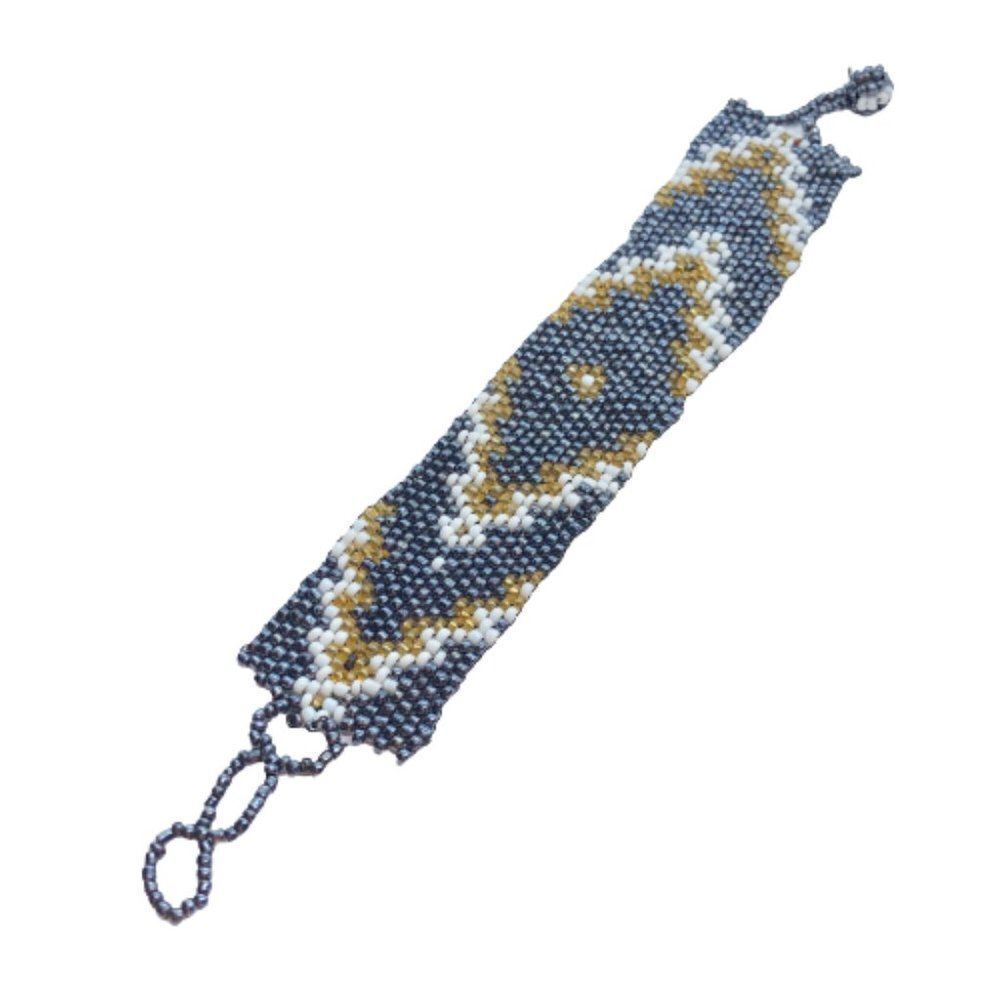 Unique Vintage Seed Bead Loom Beaded Southwestern 7-8" Bracelet